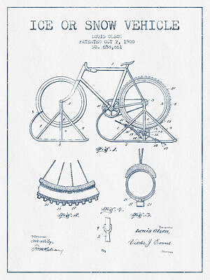 Transportation Digital Art - Ice or snow Vehicle Patent Drawing from 1900  - Blue Ink by Aged Pixel