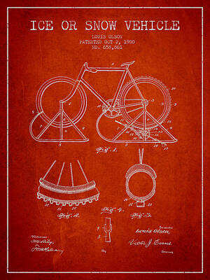 Transportation Digital Art - Ice or snow Vehicle Patent Drawing from 1900 - Red by Aged Pixel