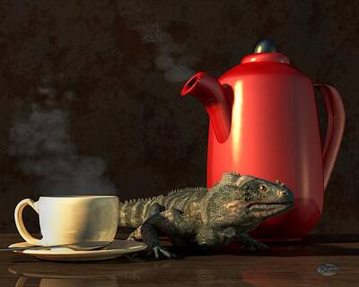 Reptiles Digital Art - Iguana Coffee by Daniel Eskridge