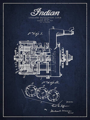On Trend Breakfast Royalty Free Images - Indian Disk Clutch Patent Drawing From 1929 - Navy Blue Royalty-Free Image by Aged Pixel