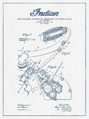 Transportation Digital Art - Indian motorcycle Patent From 1904 - Blue Ink by Aged Pixel