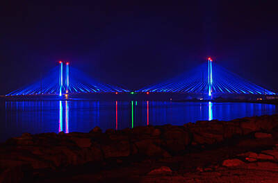 Beach Photo Rights Managed Images - Indian River Inlet Bridge After Dark Royalty-Free Image by Bill Swartwout