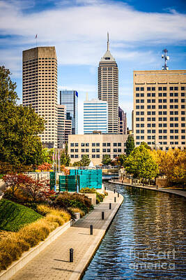 Skylines Royalty-Free and Rights-Managed Images - Indianapolis Skyline Picture of Canal Walk in Autumn by Paul Velgos