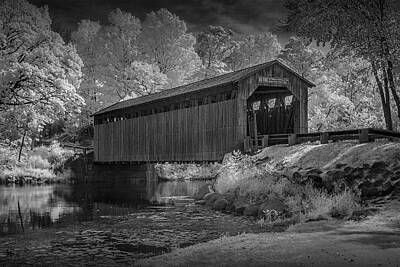 Randall Nyhof Royalty Free Images - Infrared Black and White Photograph of the Fallasburg Covered Bridge Royalty-Free Image by Randall Nyhof