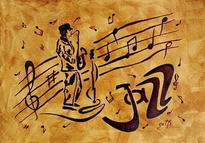 Jazz Royalty-Free and Rights-Managed Images - Jazz Coffee Painting by Georgeta  Blanaru