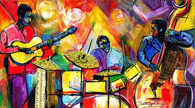 Jazz Painting Royalty Free Images - Jazz Trio Royalty-Free Image by Everett Spruill