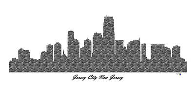 Farmhouse Kitchen - Jersey City New Jersey 3D BW Stone Wall Skyline by Gregory Murray