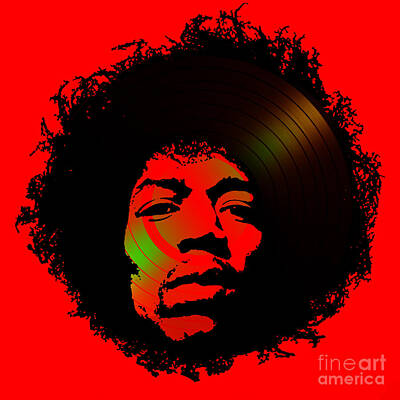 Vintage Automobiles - Jimi Hendrix Black and Red by Kent Taylor