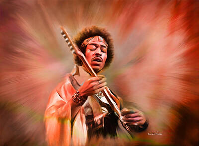 Rock And Roll Paintings - Jimi Hendrix Electrifying Guitar Play by Angela Stanton