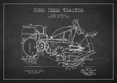 Mammals Digital Art - John Deer Tractor Patent drawing from 1933 by Aged Pixel