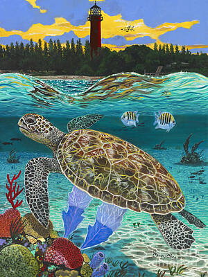 Recently Sold - Reptiles Paintings - Jupiter Turtle by Carey Chen