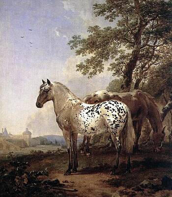 Animals Royalty-Free and Rights-Managed Images - Landscape With Two Horses by Nicolaes Berchem