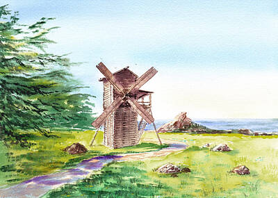 Landscapes Royalty-Free and Rights-Managed Images - Landscapes Of California Fort Ross Windmill by Irina Sztukowski