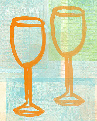 Food And Beverage Paintings - Laugh and Wine by Linda Woods