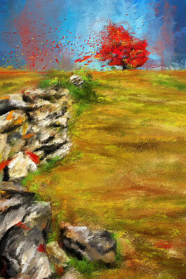 Impressionism Paintings - Leading Red - Autumn Impressionist by Lourry Legarde