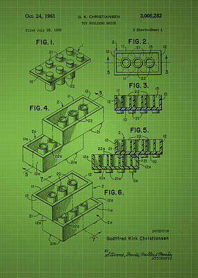 All Black On Trend - Lego Toy Building Brick Patent  - Green by Chris Smith