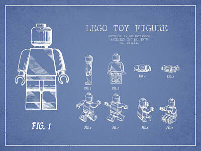 Science Fiction Digital Art - Lego toy Figure Patent Drawing from 1979 - Light Blue by Aged Pixel