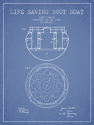Ingredients Royalty Free Images - Life Saving Buoy Boat Patent from 1888 - Light Blue Royalty-Free Image by Aged Pixel