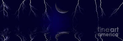 Beach Rights Managed Images - Lightning at Night with Moon Royalty-Free Image by Lane Erickson