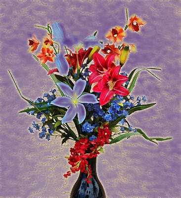 Lilies Digital Art - Lilies and Orchids Topaz II by Linda Brody