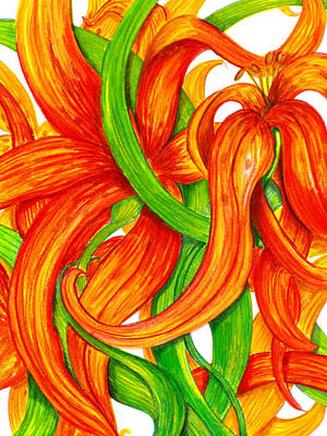 Recently Sold - Lilies Drawings - Lily Abstract by Londie Benson