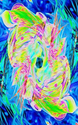 Lilies Digital Art - Lily Fish Abstract on Blue by Stephanie Grant