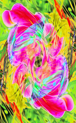 Lilies Digital Art - Lily Fish Abstract on Yellow by Stephanie Grant
