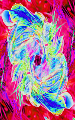 Lilies Digital Art - Lily Fish Astract on Red by Stephanie Grant