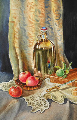 Food And Beverage Paintings - Lime And Apples Still Life by Irina Sztukowski