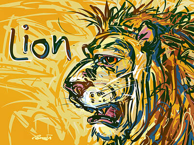 Animals Drawings - Lion by Brett LaGue
