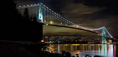 Rose - Lions Gate Bridge in Vancouver BC at Night by Jit Lim