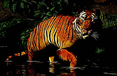 Animals Digital Art Royalty Free Images - Liquid Tiger Royalty-Free Image by Daniel Eskridge