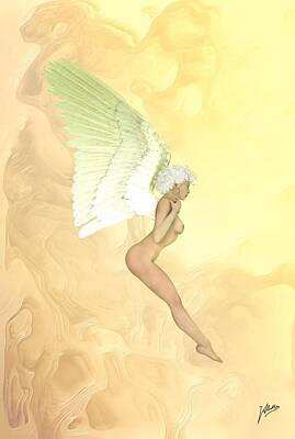 Nudes Digital Art - Little angel golden by Quim Abella