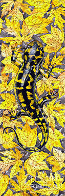 Reptiles Paintings - LIZARD in YELLOW NATURE - Elena Yakubovich by Elena Daniel Yakubovich