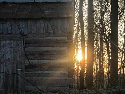 School Teaching - Log House up close and Sunset by Tina M Wenger