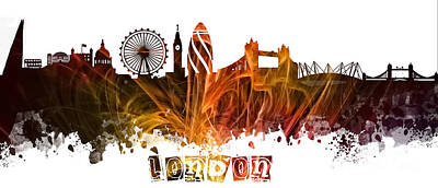 London Skyline Digital Art Rights Managed Images - London skyline  Royalty-Free Image by Justyna Jaszke JBJart