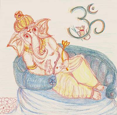 Lilies Drawings - Lotus Ganesha by Lily Diamond