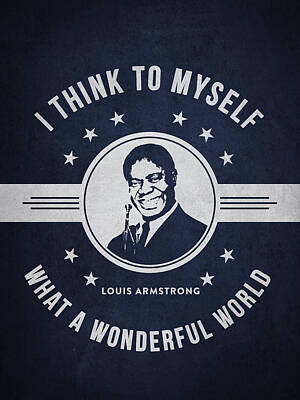 Musician Digital Art - Louis Armstrong - Navy Blue by Aged Pixel