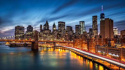 Skylines Royalty Free Images - Lower Manhattan at dusk Royalty-Free Image by Mihai Andritoiu