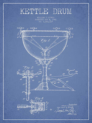Gaugin Royalty Free Images - Ludwig Kettle Drum Drum Patent Drawing from 1941 - Light Blue Royalty-Free Image by Aged Pixel