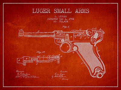Antlers - Lugar Small Arms Patent Drawing from 1904 - Red by Aged Pixel