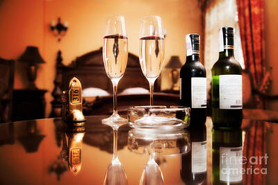 Wine Photos - Luxury interior hotel room with elegant service by Michal Bednarek
