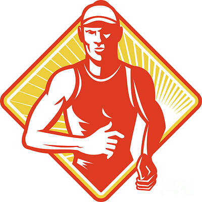 United States Map Designs Royalty Free Images - Male Marathon Runner Running Retro Woodcut Royalty-Free Image by Aloysius Patrimonio