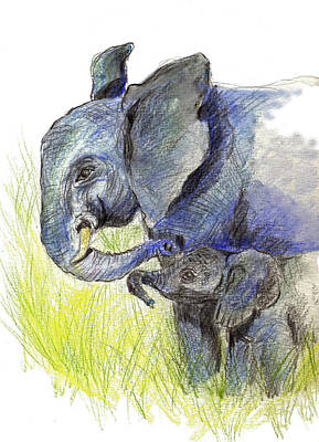 Spot Of Tea - Mama elephant and Calf by Ellen Miffitt