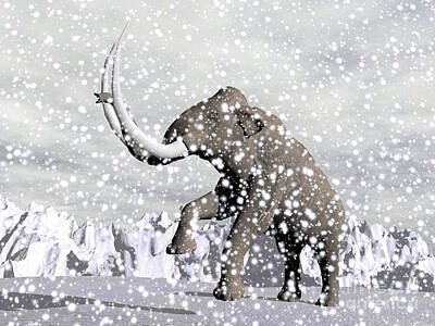 Mammals Digital Art - Mammoth Walking Through A Blizzard by Elena Duvernay