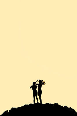 Fashion Paintings - Man and woman standing on mountain silhouette by Brch Photography