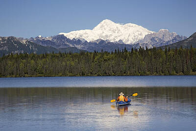 Mountain Photos - Man Paddling A Klepper Kayak On Byers by John Delapp