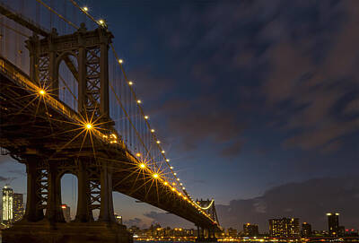 Skylines Digital Art - Manhattan Bridge at blue hour by Eduard Moldoveanu