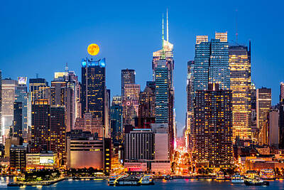 New York Skyline Royalty-Free and Rights-Managed Images - Manhattan Supermoon by Mihai Andritoiu