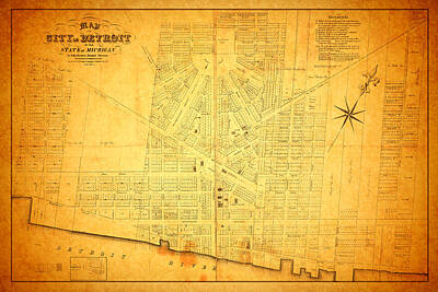 Best Sellers - City Scenes Mixed Media - Map of Detroit Michigan c 1835 by Design Turnpike